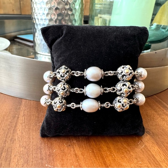 John Hardy Silver and Gold Multi-Strand Pearl Bracelet - Picture 5 of 12